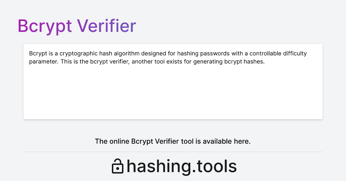 Bcrypt Verifier | Hashing.tools